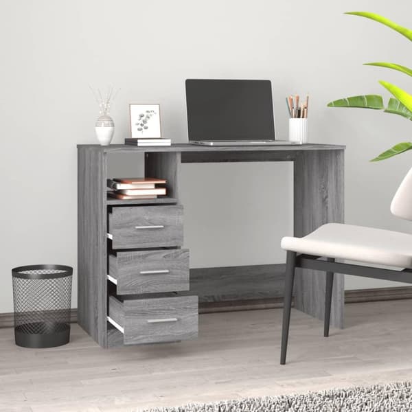 vidaXL Skrivebord med skuffer grå sonoma 102x50x76 cm konstruert tre