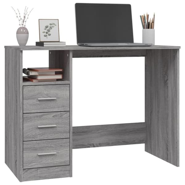 vidaXL Työpöytä laatikoilla harmaa Sonoma 102x50x76 cm tekninen puu