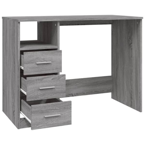 vidaXL Työpöytä laatikoilla harmaa Sonoma 102x50x76 cm tekninen puu