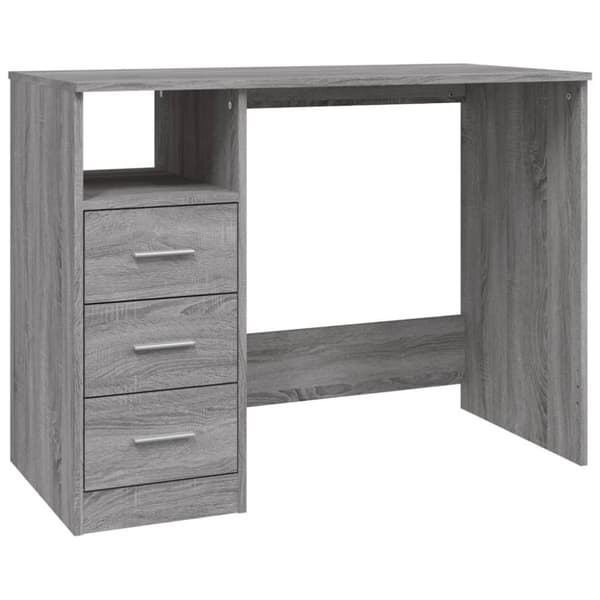 vidaXL Työpöytä laatikoilla harmaa Sonoma 102x50x76 cm tekninen puu