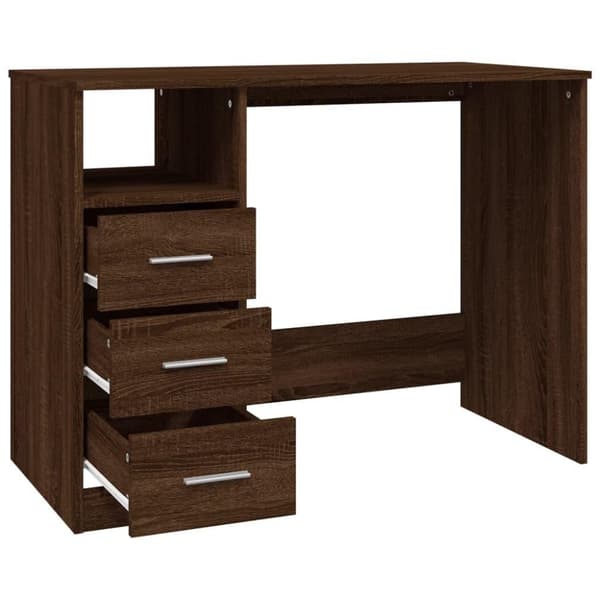 vidaXL Työpöytä laatikoilla ruskea tammi 102x50x76 cm tekninen puu