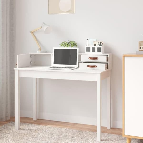 vidaXL Skrivebord hvit 110x50x93 cm heltre furu