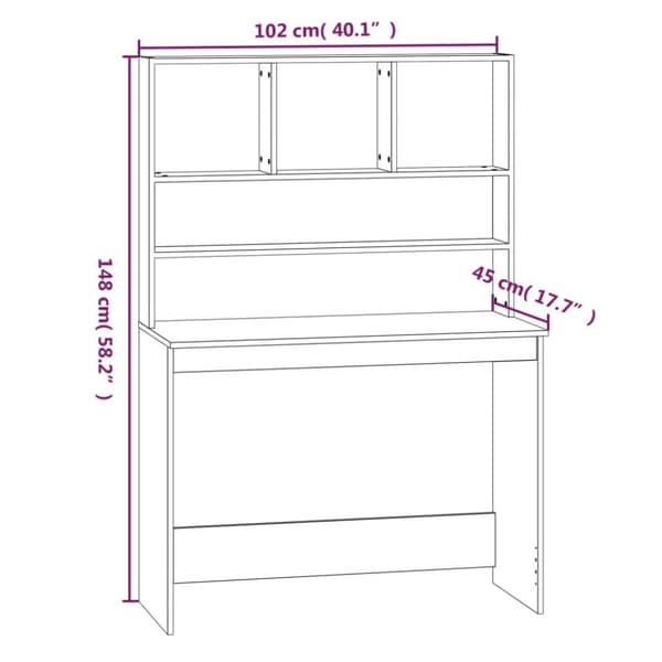 vidaXL Skrivbord med hyllor vit 102x45x148 cm konstruerat trä