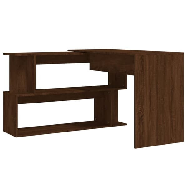 vidaXL hjørneskrivebord 200x50x76 cm konstrueret træ brun egetræsfarve