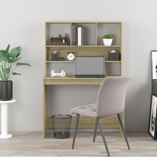 vidaXL Skrivebord med hyller sonoma eik 102x45x148 cm konstruert tre