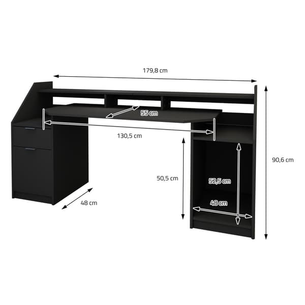 Pöytä laatikolla 180x90 cm musta MDF ML-Design