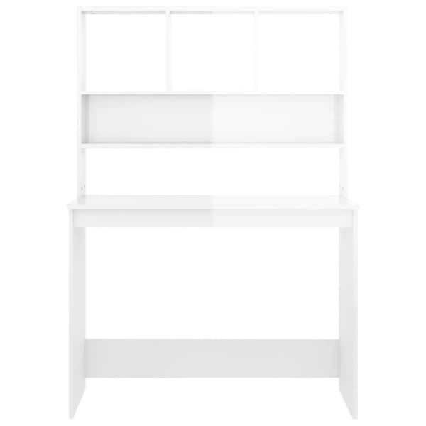 vidaXL Skrivbord med hyllor vit högglans 102x45x148 cm konstruerat trä