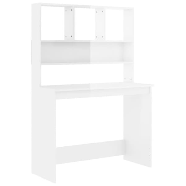 vidaXL Skrivbord med hyllor vit högglans 102x45x148 cm konstruerat trä