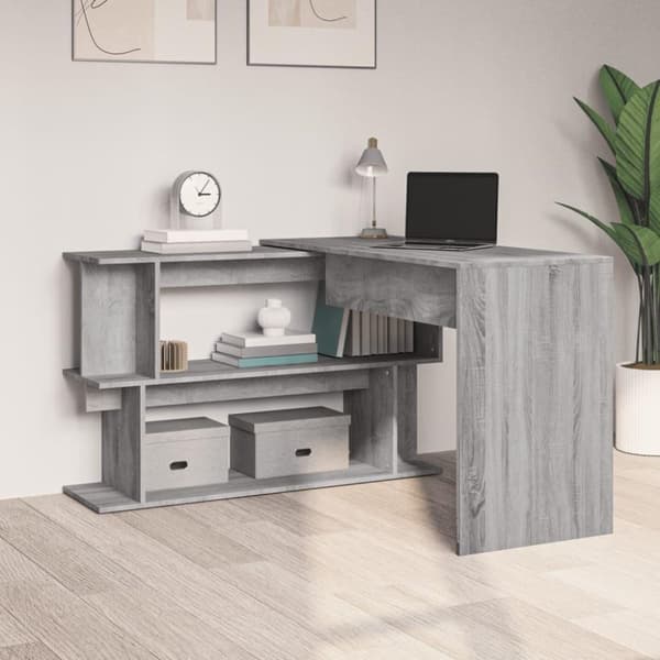 vidaXL Hjørnepult grå sonoma 200x50x76 cm konstruert tre