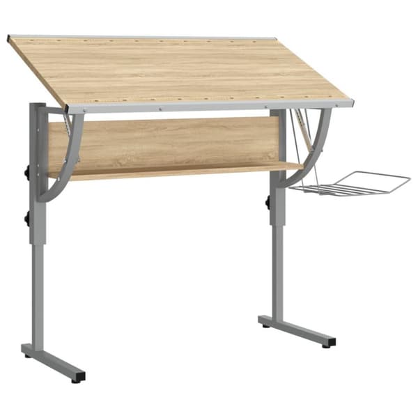 vidaXL skrivebord 110x53x(58-87) cm konstrueret træ stål sonoma-eg grå