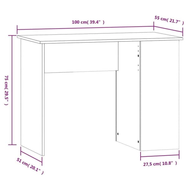 vidaXL Skrivebord svart 100x55x75 cm konstruert tre