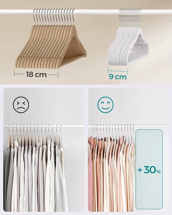 Beklædningsophæng - fløjlstøjsbøjler - Sæt med 30 stykker - Anti -slip - Roterende krog - Hvid