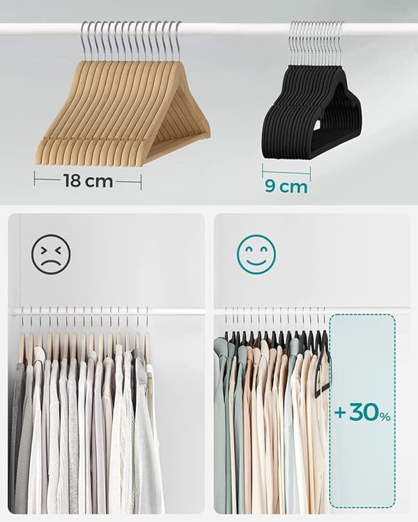 Beklædningsophæng - fløjlstøjsbøjler - Sæt med 30 stykker - Anti -slip - Roterende krog - sort