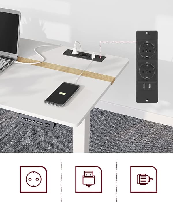 Elektrisk skrivebord - Højdejusterbar - hukommelsesfunktion med 4 højder - hvid - 60 x 140 cm
