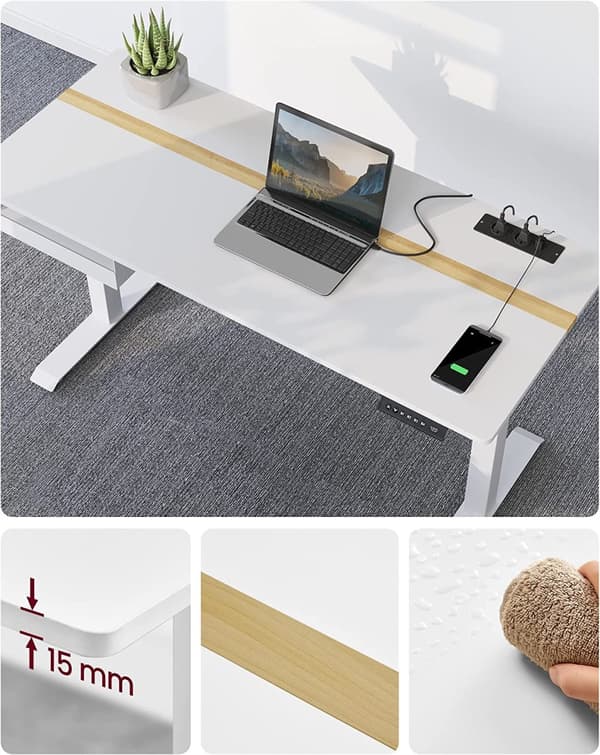 Elektrisk skrivebord - Højdejusterbar - hukommelsesfunktion med 4 højder - hvid - 60 x 140 cm