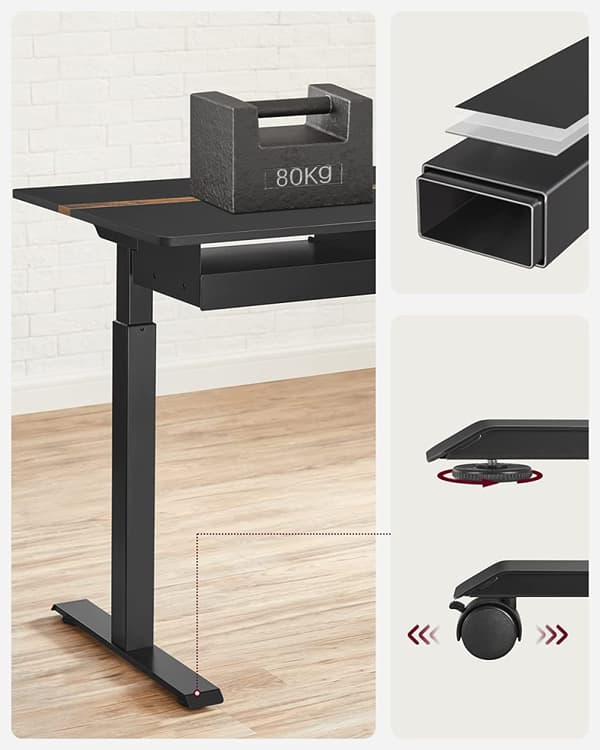 Elektrisk skrivebord - Højdejusterbar - hukommelsesfunktion med 4 højder - med stikkontakt - sort - 60 x 140 cm