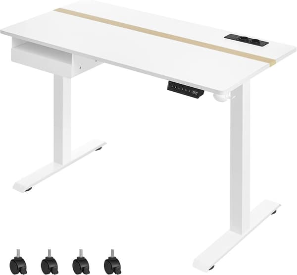 Elektrisk skrivebord - Højdejusterbar - hukommelsesfunktion med 4 højder - med stikkontakt - sort - 60 x 140 cm