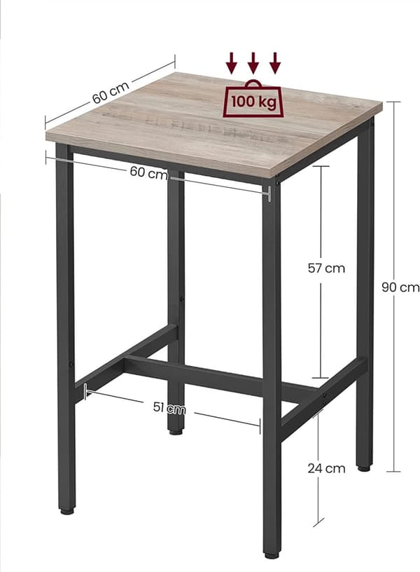 Baaripöytä - seisova pöytä - keittiöpöytä - teräskehyksellä - 60 x 60 x 92 cm - teollisuussuunnittelu - musta ruskea