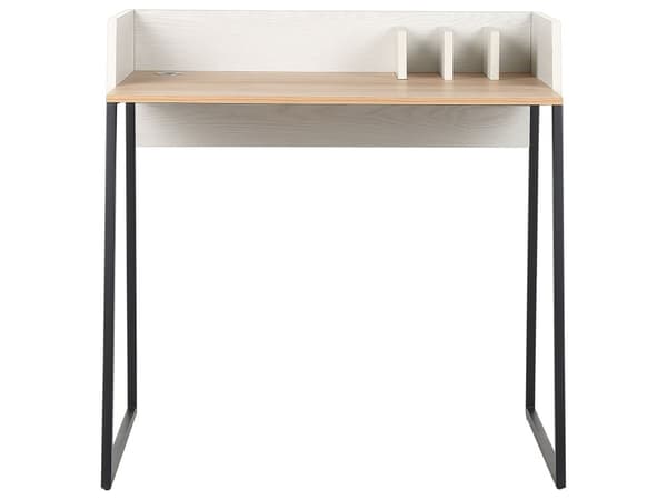 Hemmakontor Skrivbord Ljust trä och Vit MDF Bräda 90 x 60 cm Bord Genomföringshål Bordsskiva Organisering
