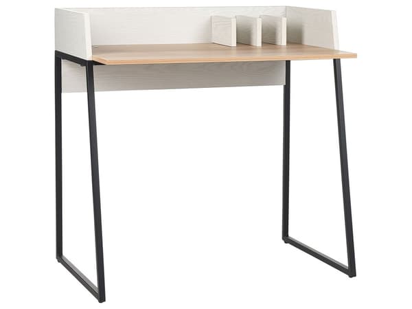 Hemmakontor Skrivbord Ljust trä och Vit MDF Bräda 90 x 60 cm Bord Genomföringshål Bordsskiva Organisering