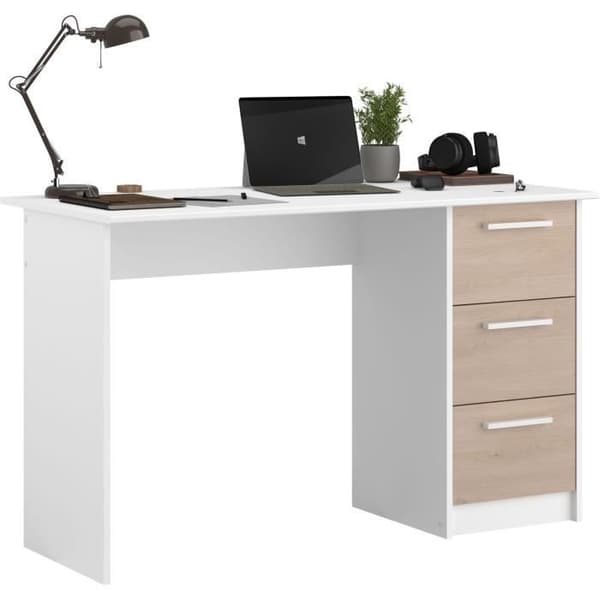 Office Essential Parisot 3 -lådor - Chene och White Decor - L 121,2 x D 55 x H 74,5 cm - Tillverkad i Frankrike
