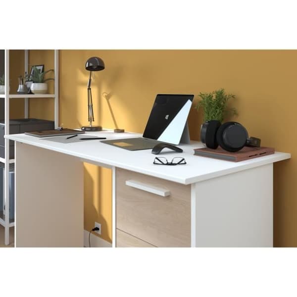 Office Essential Parisot 3 -lådor - Chene och White Decor - L 121,2 x D 55 x H 74,5 cm - Tillverkad i Frankrike