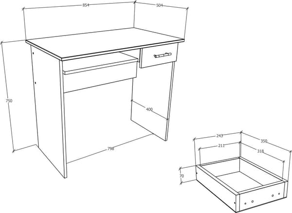 ArusaL skrivebord 1 skuff 1 hylle antracitt.