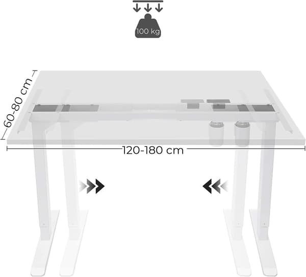 Songmics-bordramme, frit højde-justerbar, skrivebordsramme, elektrisk skrivebord, bordstativ med motor, længde justerbar, stål, hvid LSD010W01v1