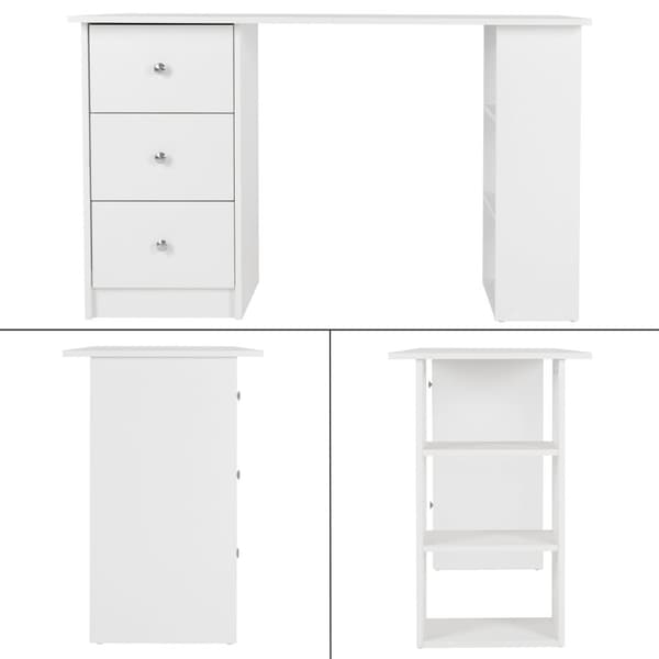 ML-Design skrivebord med 3 skuffer og 3 hylder, opbevaring, hvid, 120x49x72 cm, Computer bord Office-bord Desk laptop bord opbevaring hylde PC bord