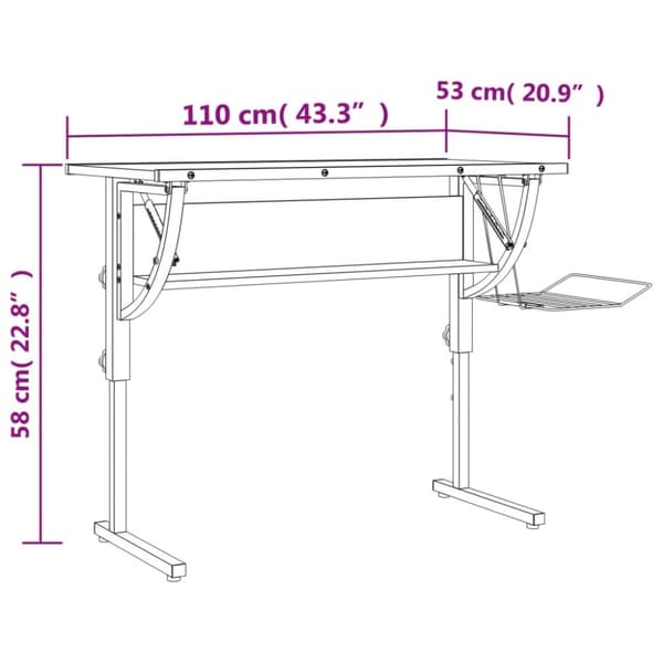 vidaXL skrivebord 110x53x(58-87) cm konstrueret træ og stål sort grå