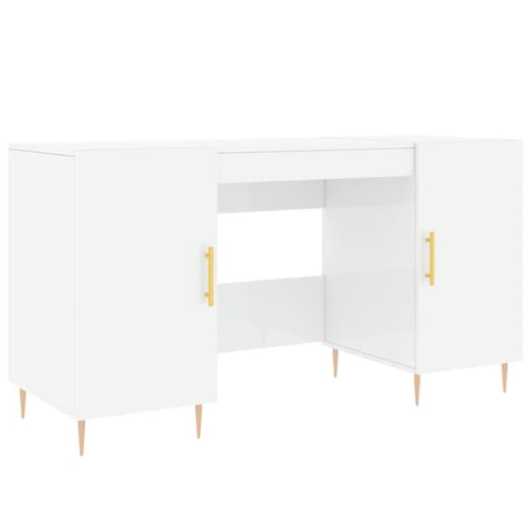 vidaXL skrivebord 140x50x75 cm konstrueret træ hvid højglans