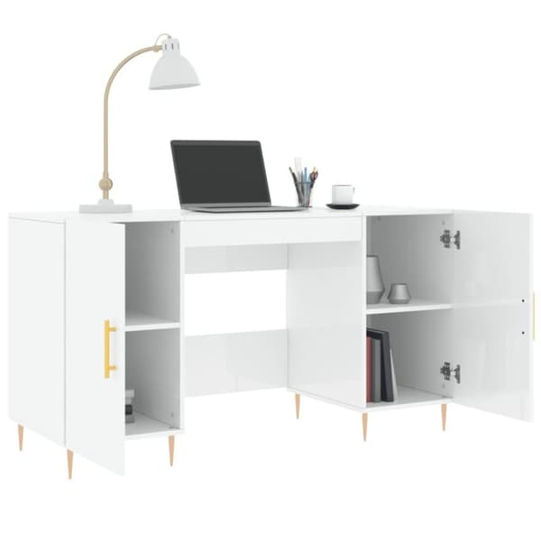 vidaXL Skrivebord høyglans hvit 140x50x75 cm konstruert tre