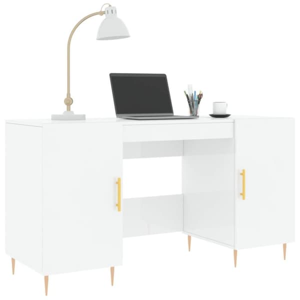 vidaXL Skrivebord høyglans hvit 140x50x75 cm konstruert tre