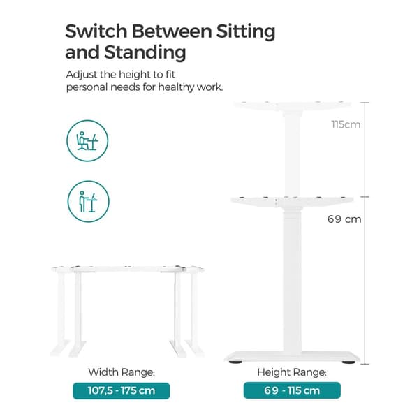 Sit Standing Desk Frame - Computer Table Rame - Höjd justerbar - vit