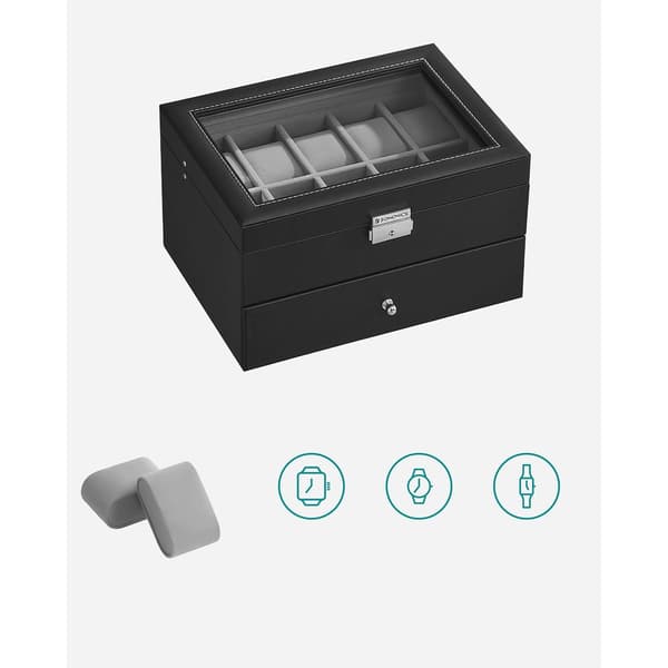 Watchlet - watchbox - med 2 niveauer - glasafdækning - sort