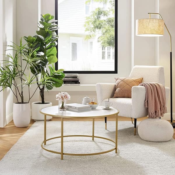 Round sofabord - med metalramme - glas top - guld