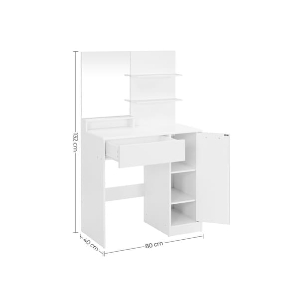 Dressing Table - Make -Up Table - 1 stor skuffe - med spejl og belysning - 2 hylder - Hvid