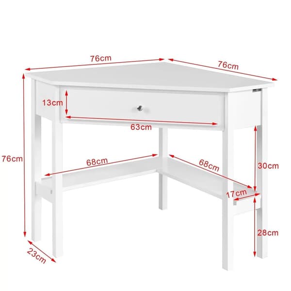 Rootz- Hvidt Hjørne Skrivebord- Trekantet Bord Skrivebord med Skuffe- Hjemmekontor Skrivebord Computer Skrivebord Arbejdsstation