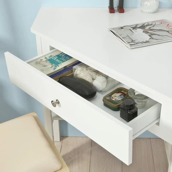 Rootz- Hvidt Hjørne Skrivebord- Trekantet Bord Skrivebord med Skuffe- Hjemmekontor Skrivebord Computer Skrivebord Arbejdsstation