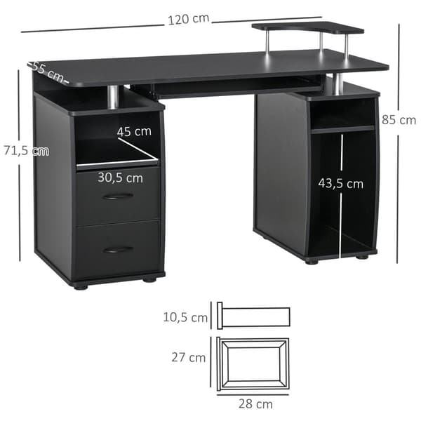 Nancy's Menomonee Falls Bureau - Computerbureau - Bureau Met Laden - Opbergrum - Staal - Sort - 120 x 55 x 85 cm