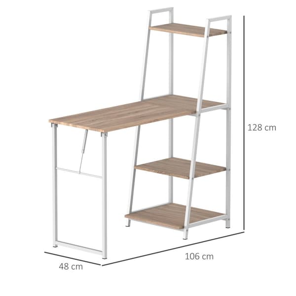 Rootz Desk - Foldable Desk - Bookcase - 4 Levels - Computer Desk - Processed Wood - Metal - White - Oak