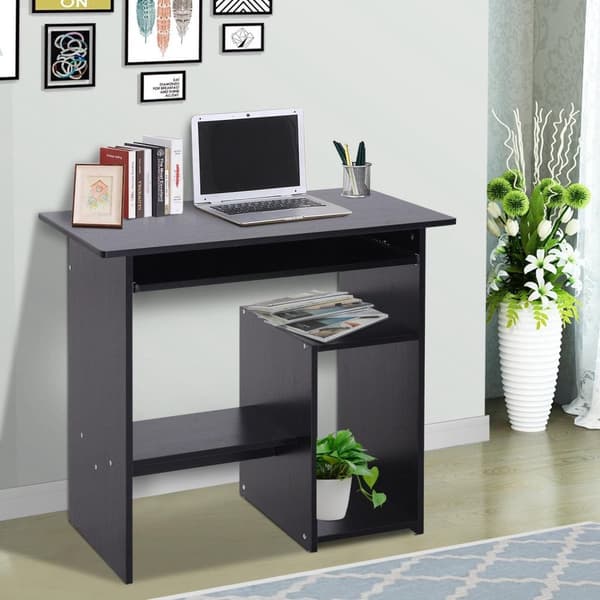 Rootz Desk - Computer Table - Extendable Tabletop - Office Table - PC Table - Black/White - Processed Wood