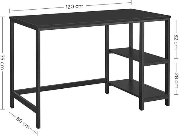 Rootz Skrivbord - Datorbord - Kontorsbord - Förvaringsutrymme - Industriellt - Bearbetat trä - Stål - Svart - 120 x 60 x 75 cm