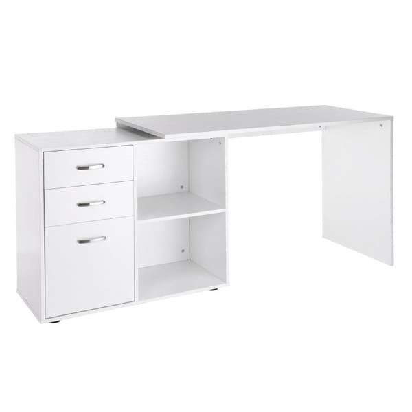 Rootz computerbord - Kontorbord - Hjørneskrivebord - Skrivebord - L-form - MDF + Metal - Hvid