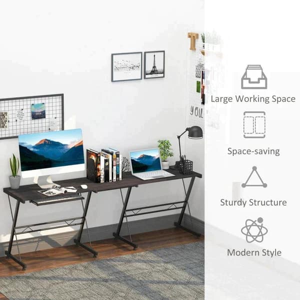 Rootz Desk - Office Desk - Gaming Desk - L Shape Desk - Black - 210 x 50 x 73.5 cm