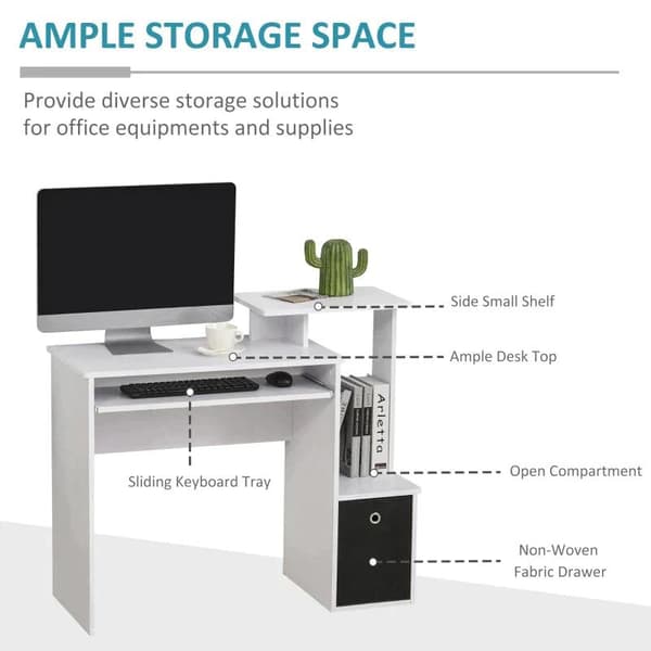Rootz computerbord - Kontorbord - Spillebord - PC-bord med tastaturbakke - Hjem - Kontor - Hvid - 100 x 40 x 86,6 cm