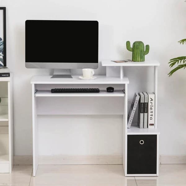 Rootz computerbord - Kontorbord - Spillebord - PC-bord med tastaturbakke - Hjem - Kontor - Hvid - 100 x 40 x 86,6 cm