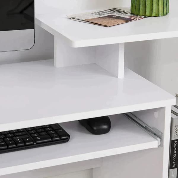 Rootz computerbord - Kontorbord - Spillebord - PC-bord med tastaturbakke - Hjem - Kontor - Hvid - 100 x 40 x 86,6 cm
