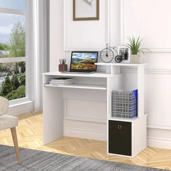 Rootz computerbord - Kontorbord - Spillebord - PC-bord med tastaturbakke - Hjem - Kontor - Hvid - 100 x 40 x 86,6 cm
