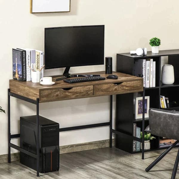 Rootz-tietokonepöytä - Teollisuustyylinen työpöytä - Toimistopöytä ja laatikot - Koti - Toimisto - MDF Metalli - Ruskea/Musta - 110 x 55 x 75 cm